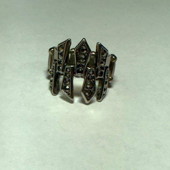 Tiered Black Stone Silver Tone  Ring - Picture 1 of 4
